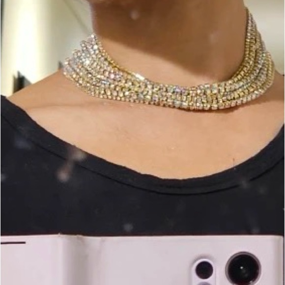 NEW Multi Layered Shiny Irridescent Rhinestone Chain Choker Statement Necklace - Picture 6 of 10